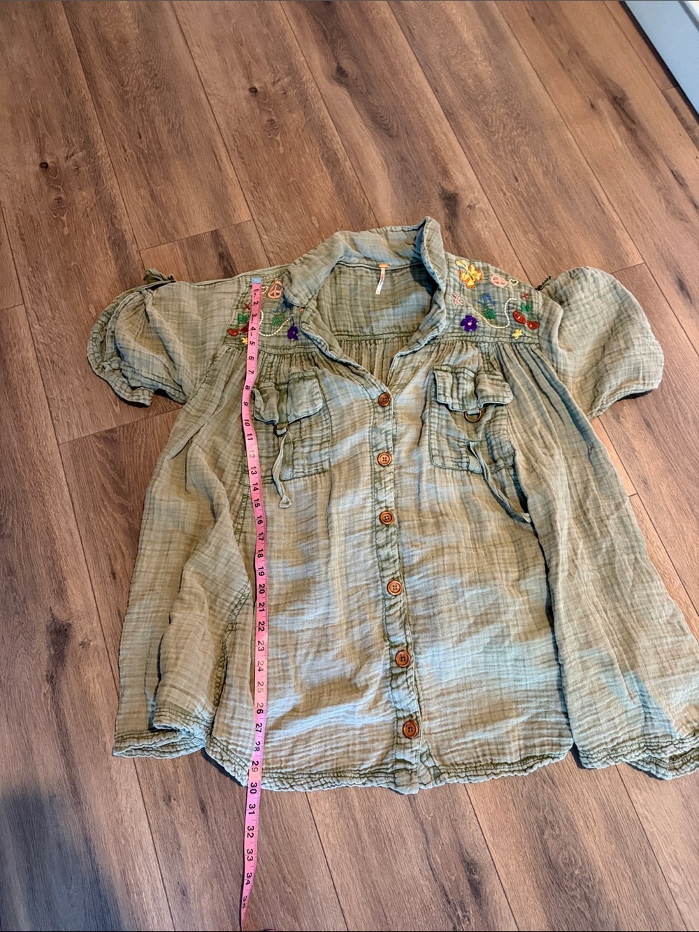 Free People Olive Green Embroidered Gauze Tunic - Picture 5 of 8